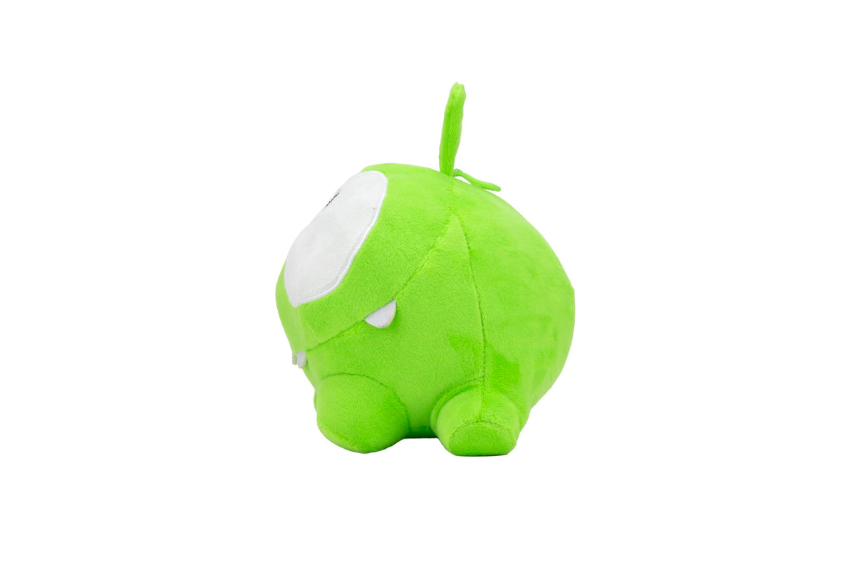 Om Nom plush toy closeup highlights plush texture and durable stitching.