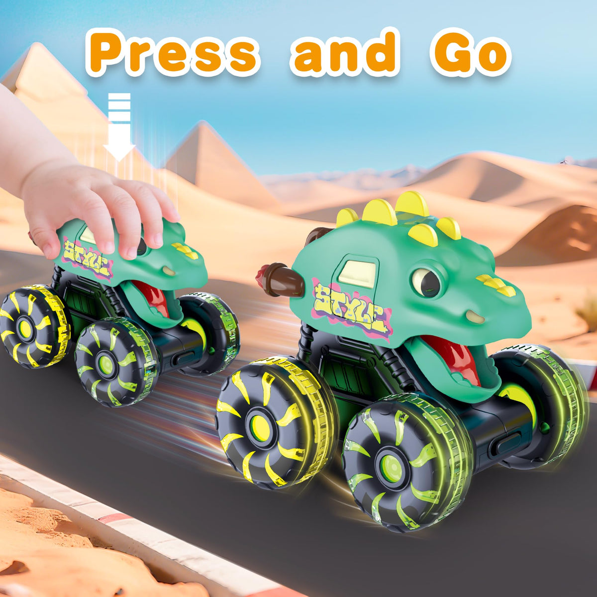 OMAKCOO Stegosaurus monster truck LED wheels for night-time play