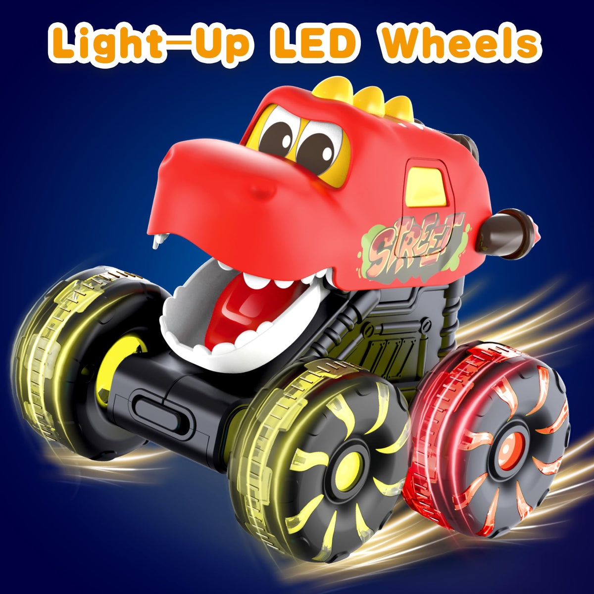 OMAKCOO Triceratops monster truck with LED wheels sparks interactive adventures