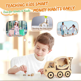 Omedecal piggy bank wooden displayed as a cute home decor piece
