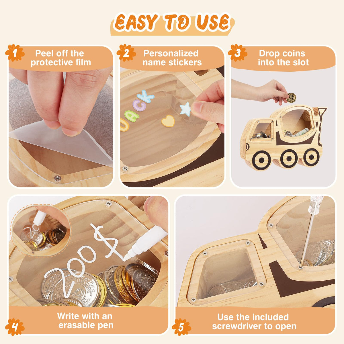 Omedecal piggy bank wooden packed gift-ready for birthdays