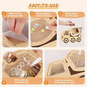 Omedecal piggy bank wooden packed gift-ready for birthdays