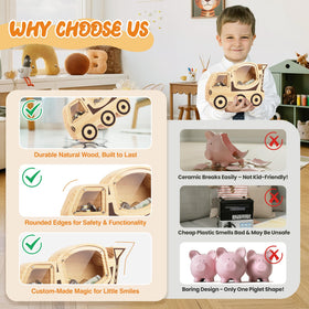 Omedecal piggy bank wooden highlighting premium handcrafted construction