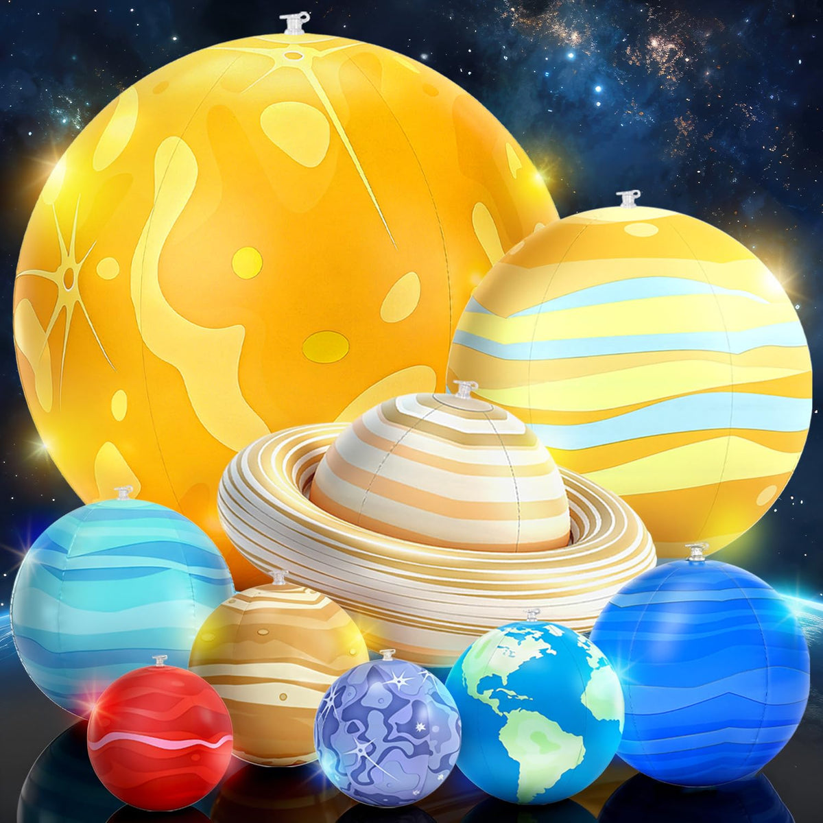 OMKSIH inflatable solar system planets glow with LEDs for classroom ceiling displays