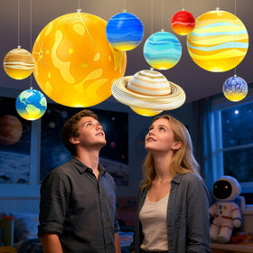 Remote-controlled LED glow from OMKSIH planets enhances classroom ambience