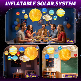 Glowing space backdrop with OMKSIH planets for parties and events