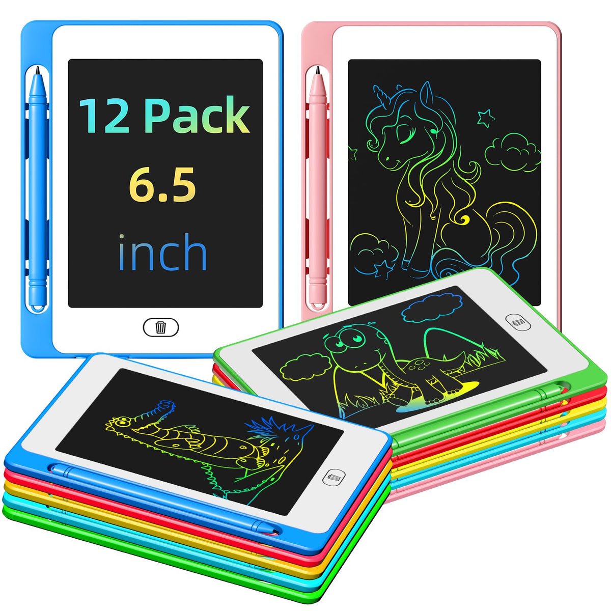OMXDG 12-pack LCD writing tablet with 6.5-inch color display for kids drawing on the go