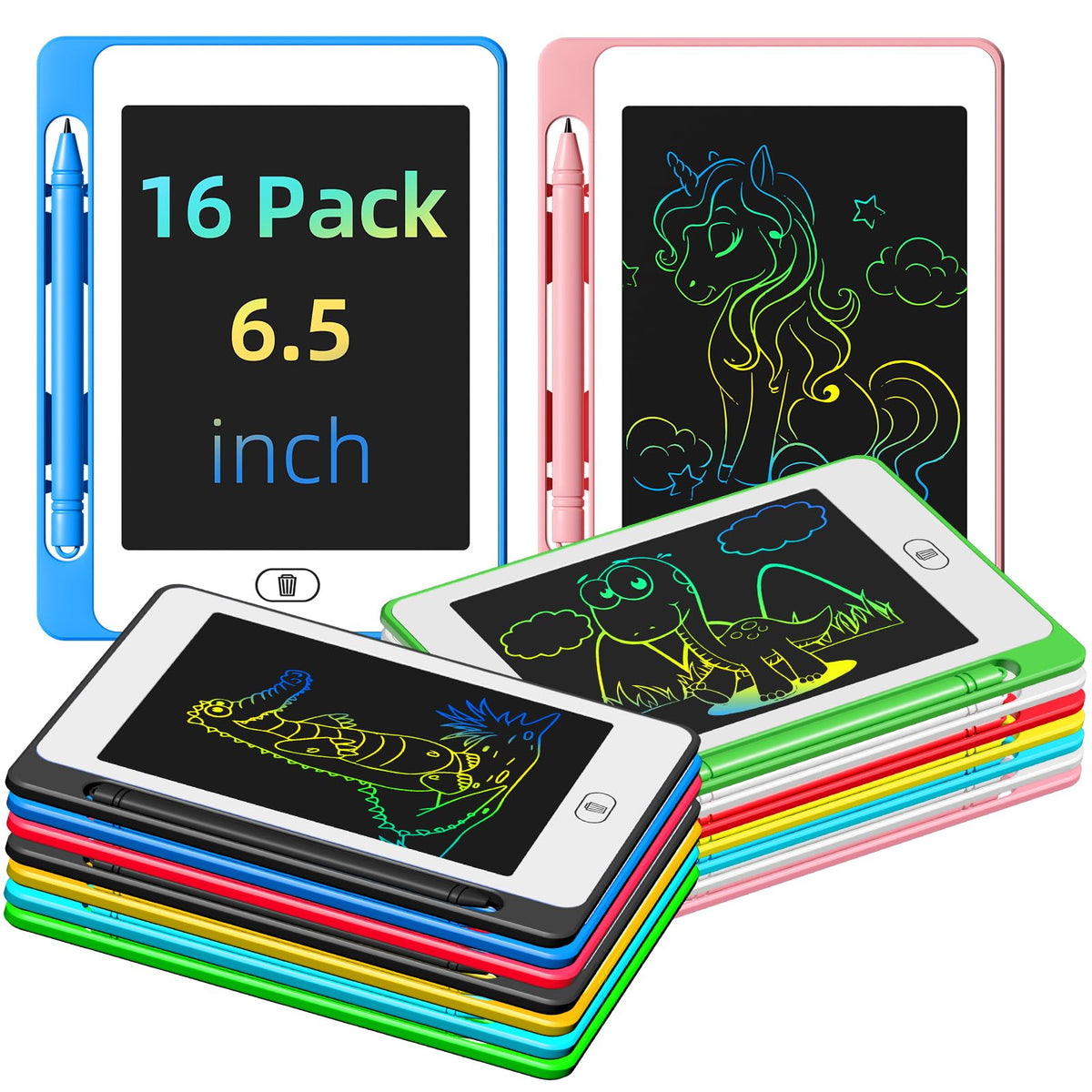 OMXDG Party Favor 16-pack display with bright LCD panels for kids' creativity.