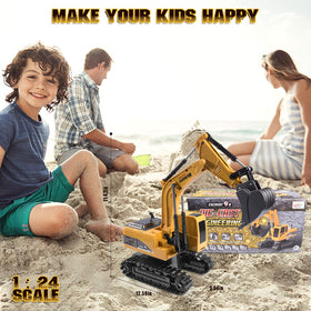 Onadrive construction excavator toy materials closeup shows durable ABS and metal shovel