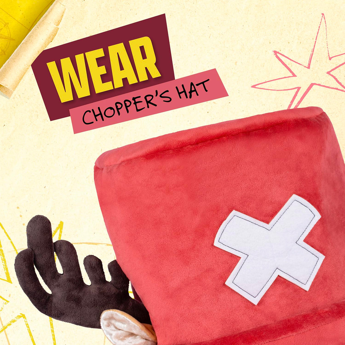 One Piece Chopper plush hat for cozy days at home and convention wear.