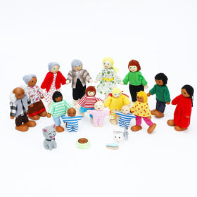 ONEST wooden dollhouse set child figure with movable limbs for interactive pretend play