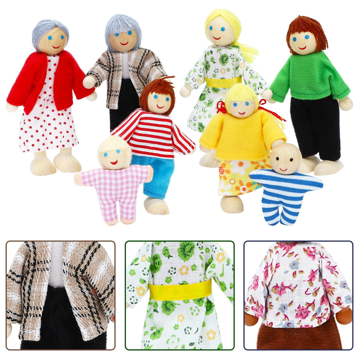 ONEST wooden dollhouse set parent figure with soft clothes for realistic scenes