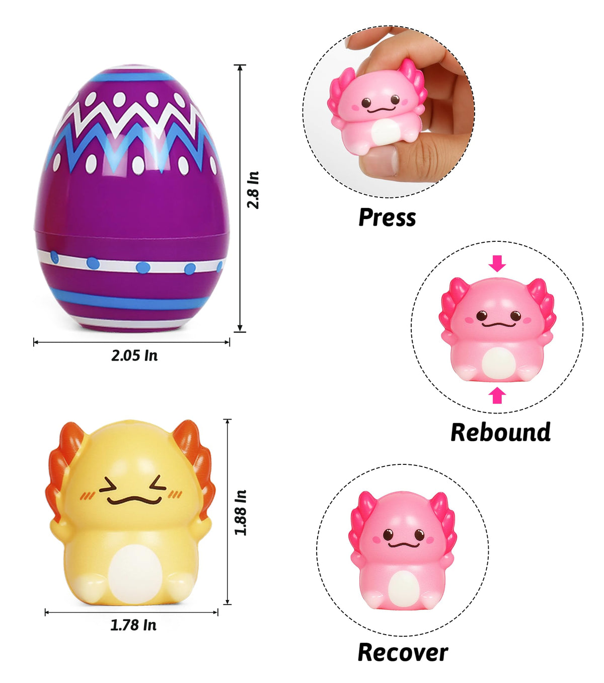 ONEVIVE 24-pack axolotl squishies for Easter hunts and playtime.