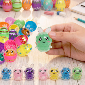ONEVIVE Easter egg fillers packaging with colorful bunny toys for gifting and parties.