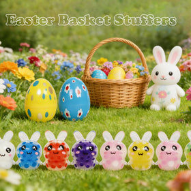 ONEVIVE party favor setup featuring bunny squeezies for celebrations and classroom rewards.