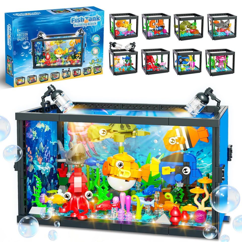 ONIMISC 8in1 aquarium building set shown as eight small tanks for group play