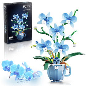 ONIMISC Blue Orchid Building Set pieces close-up highlighting intricate petals for a realistic display.