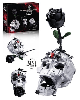 ONIMISC Skull Black Rose Building Set assembly view showing intricate skull and rose details for a dramatic display