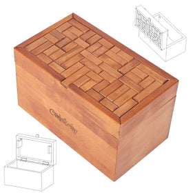 Onietoiy Big 32 steps puzzle box wooden lid close-up showing interlocking mechanism