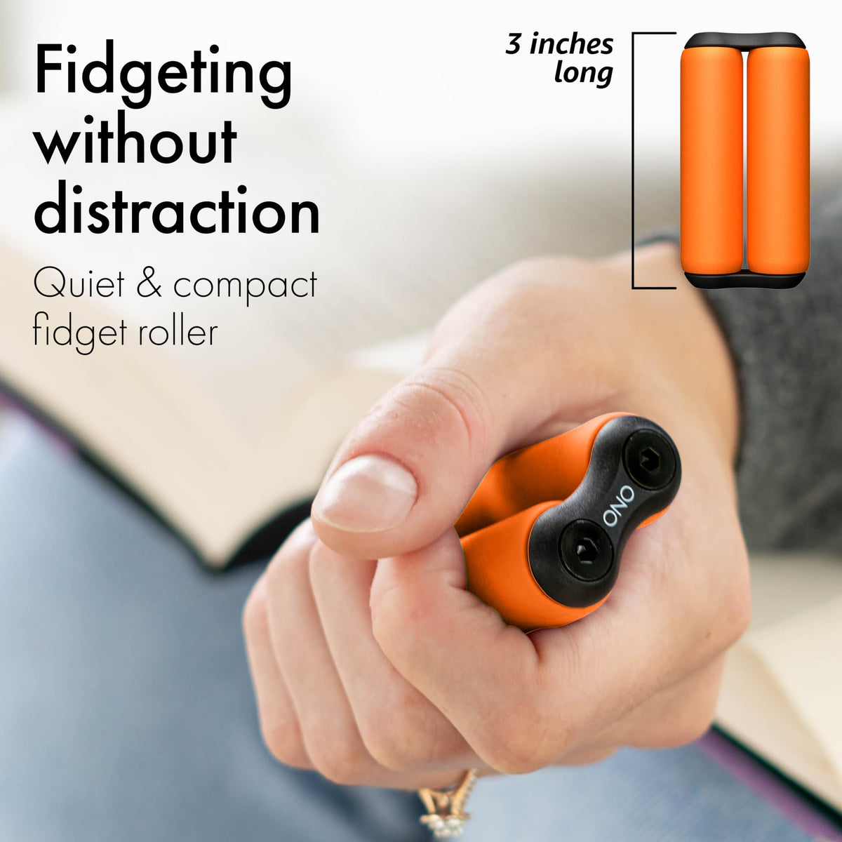 ONO Roller handheld silent fidget in use for discreet stress relief and concentration