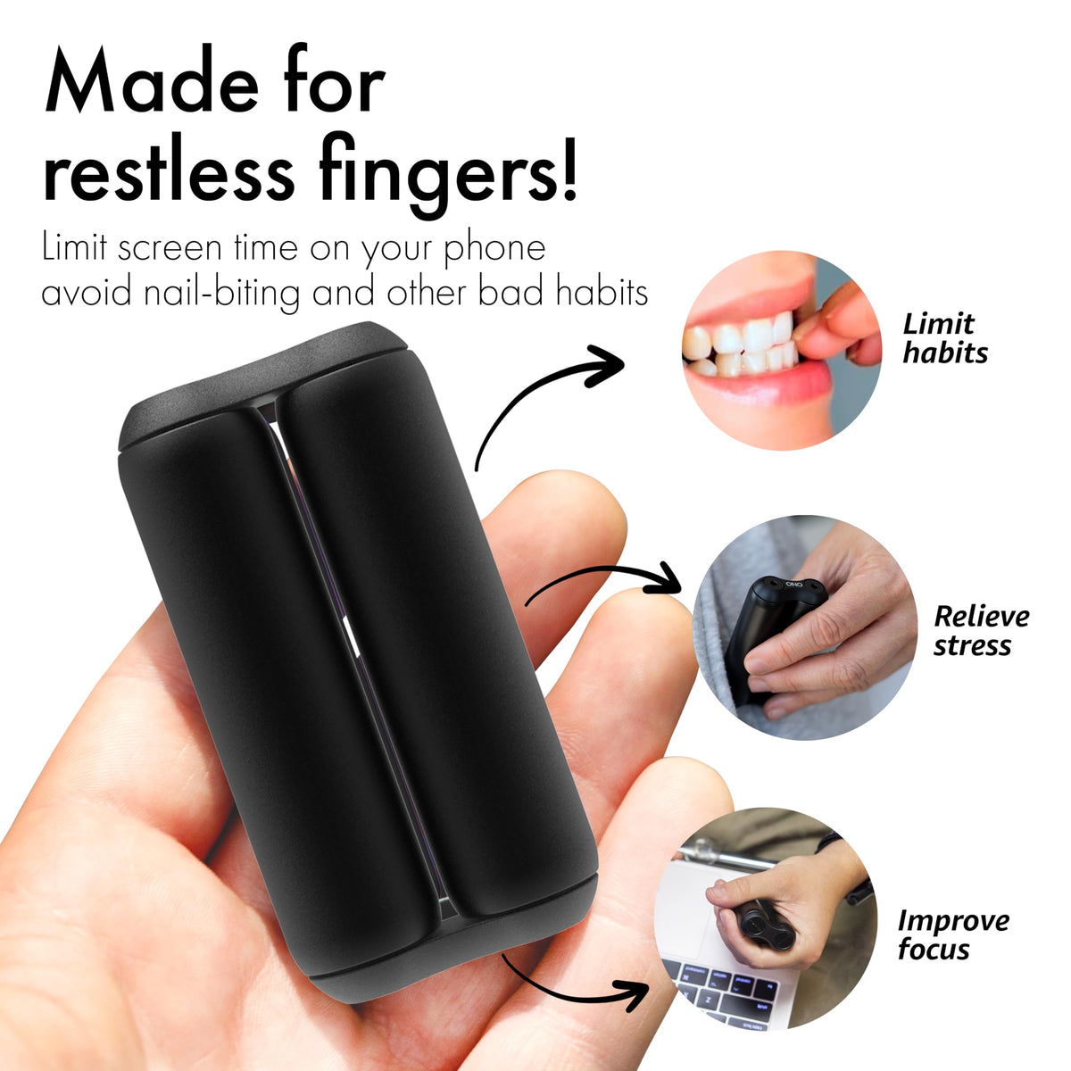 ONO Roller handheld use showing a compact grip for discreet on-the-go focus.