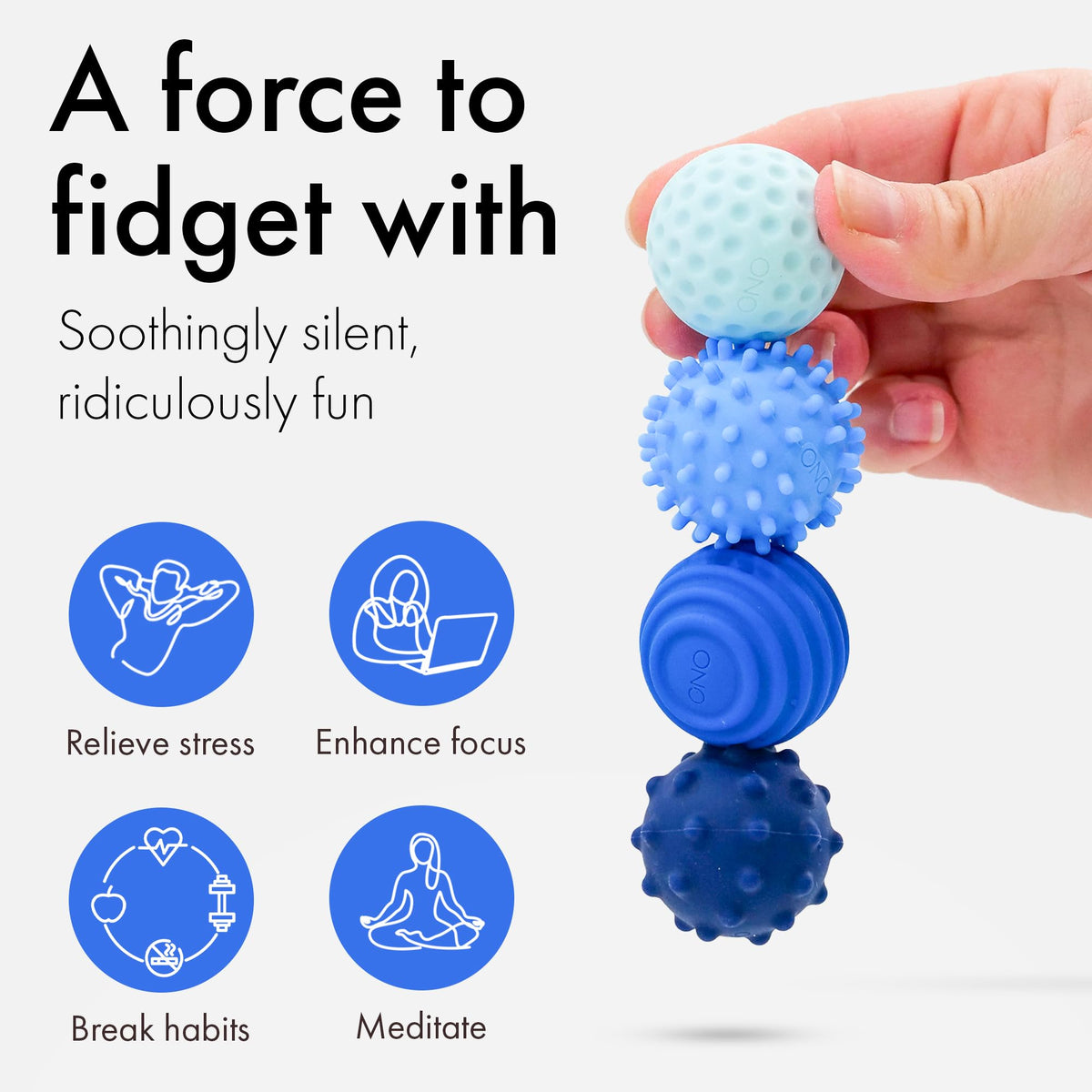 ONO Signets sapphire set of four delivers silent, portable fidgeting for on-the-go calm