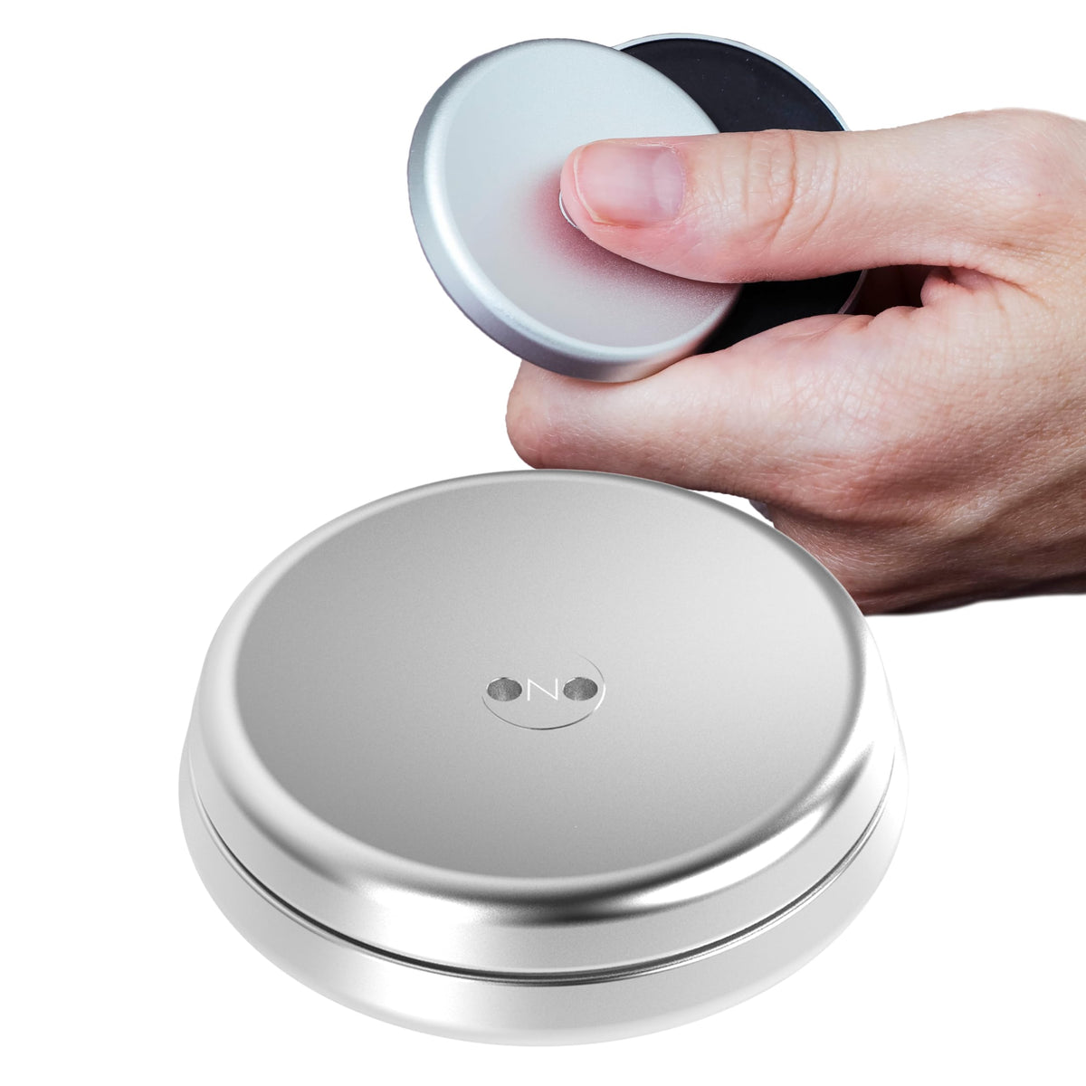 ONO Slider handheld fidget toy in grey aluminum for focused work and calm.