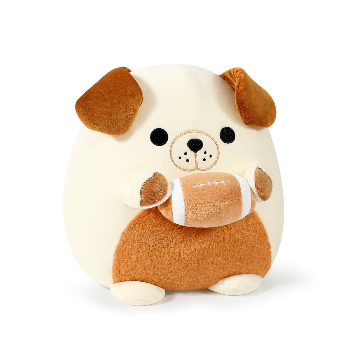 Onsoyours bulldog plush with football, 12 inches, portable cuddle buddy for travel.