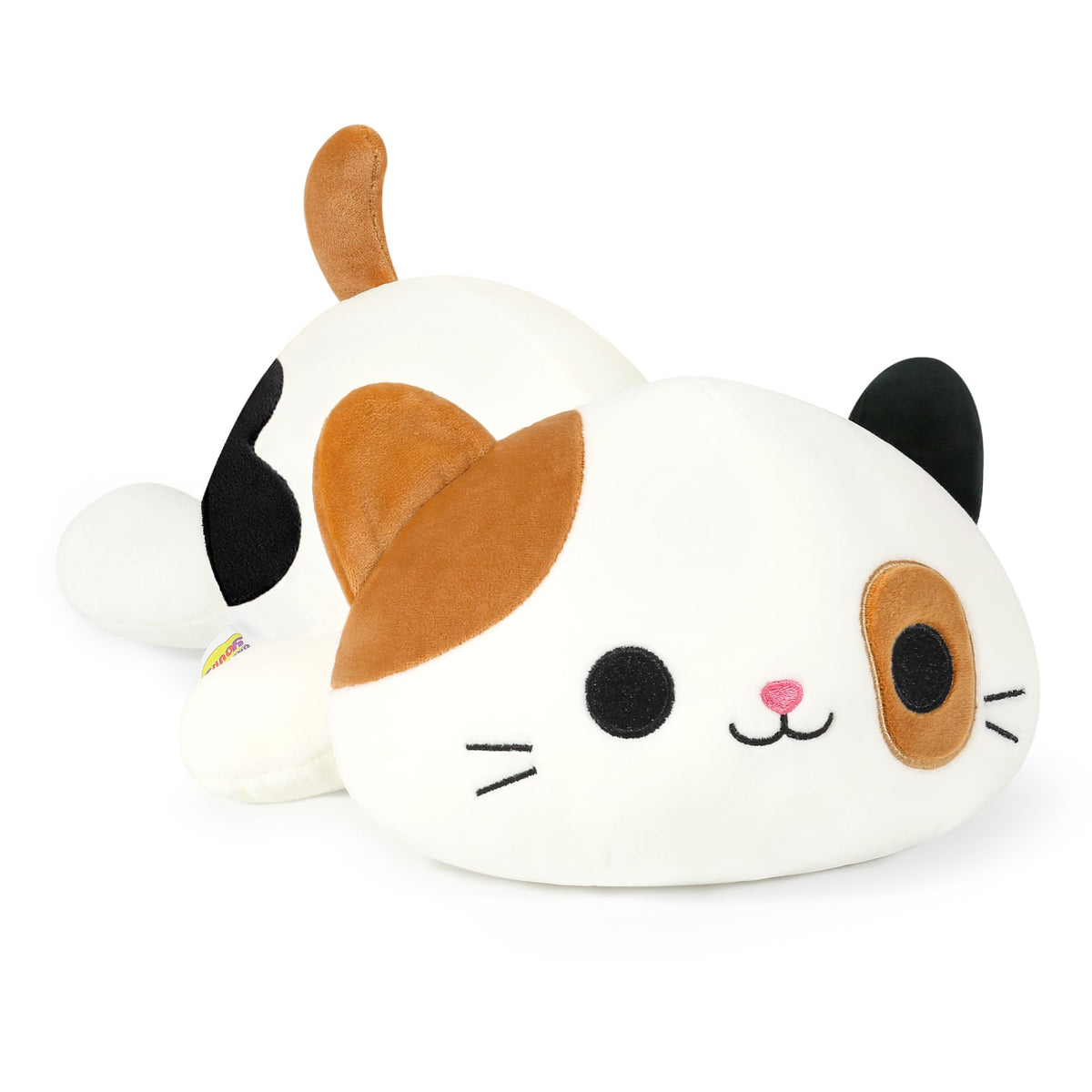 Onsoyours calico cat plush front view, a soft, cuddly companion for kids and adults