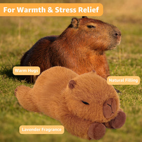 Onsoyours capybara plush featuring lavender scented flaxseed packet inside for soothing aroma.