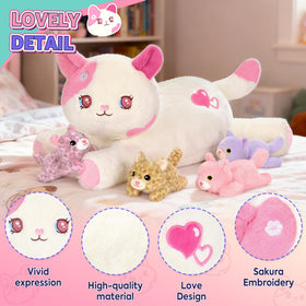 Onsoyours pink kawaii cat set with four inside kittens for cuddly storytelling