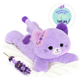 Onsoyours heatable weighted cat plush in purple for comforting warmth