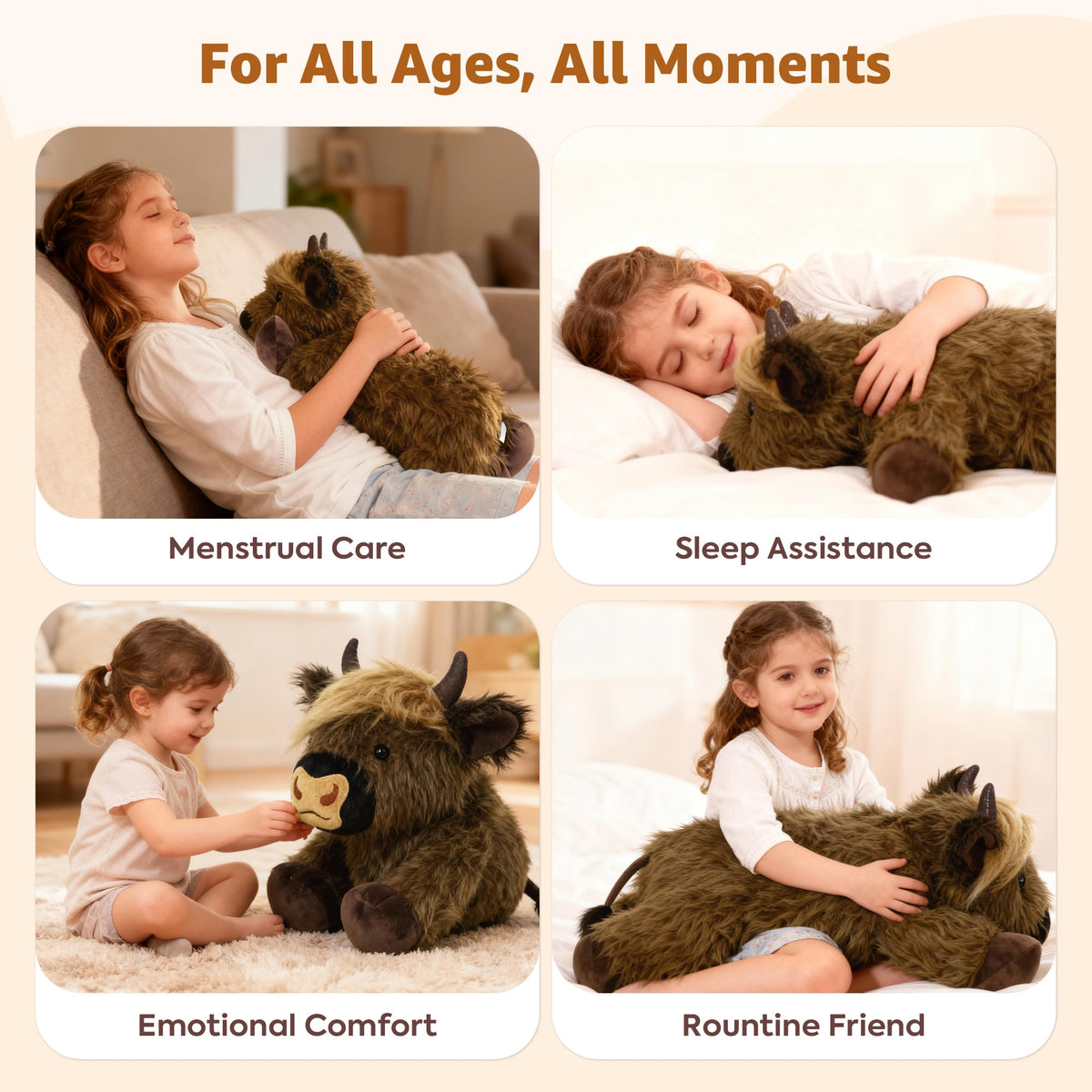 Onsoyours Highland Cow plush easy-clean surface for quick cleaning
