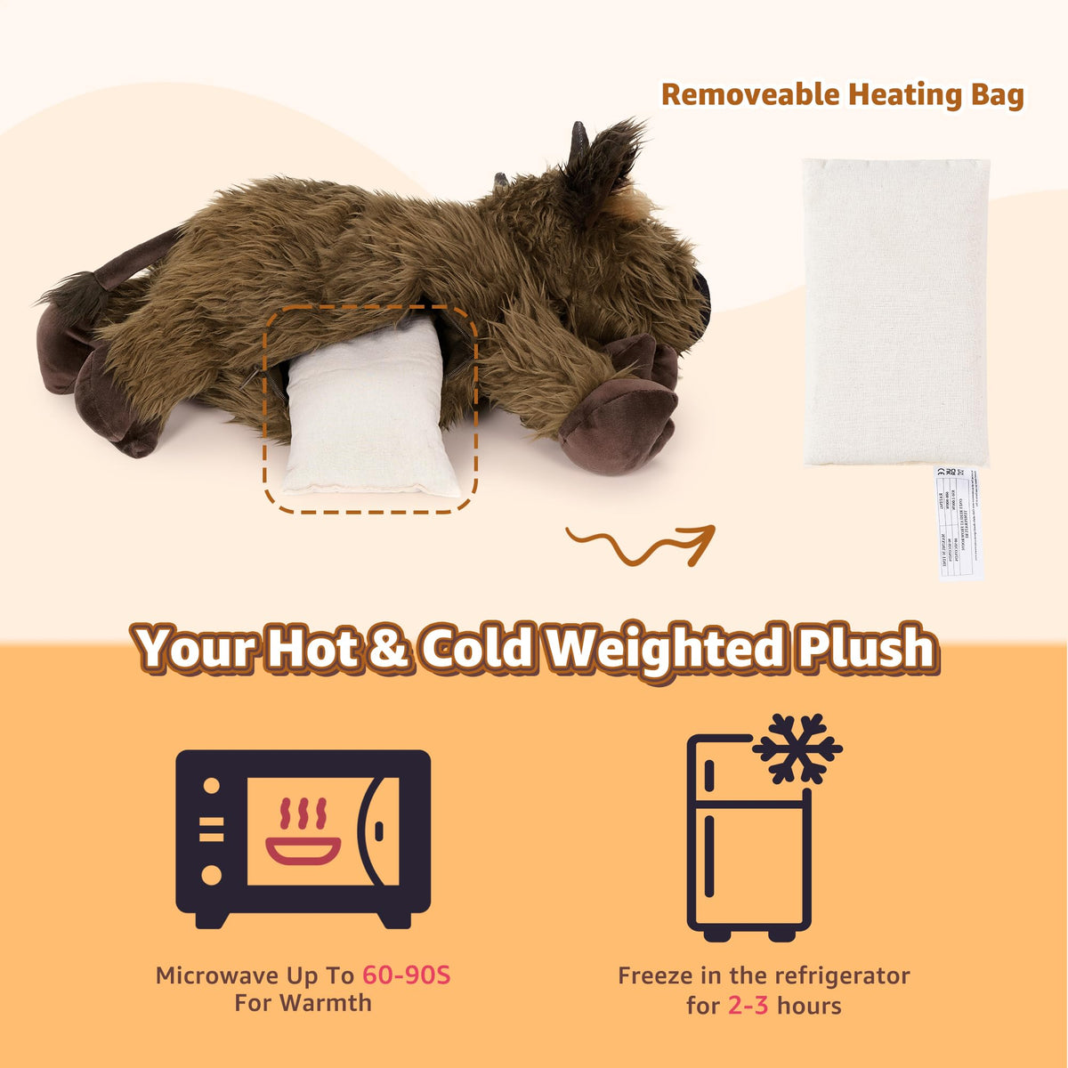 Onsoyours Highland Cow plush weighted beads for grounding hug