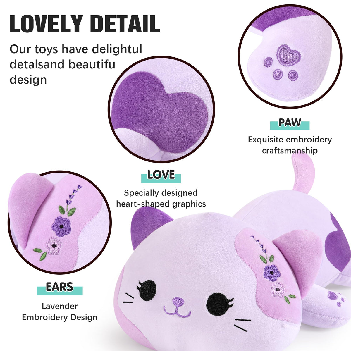 Close-up of Onsoyours Lavender Cat Plush fur texture and softness.