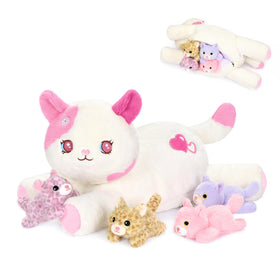 Onsoyours mommy cat plush with unzip belly revealing four kittens for imaginative play