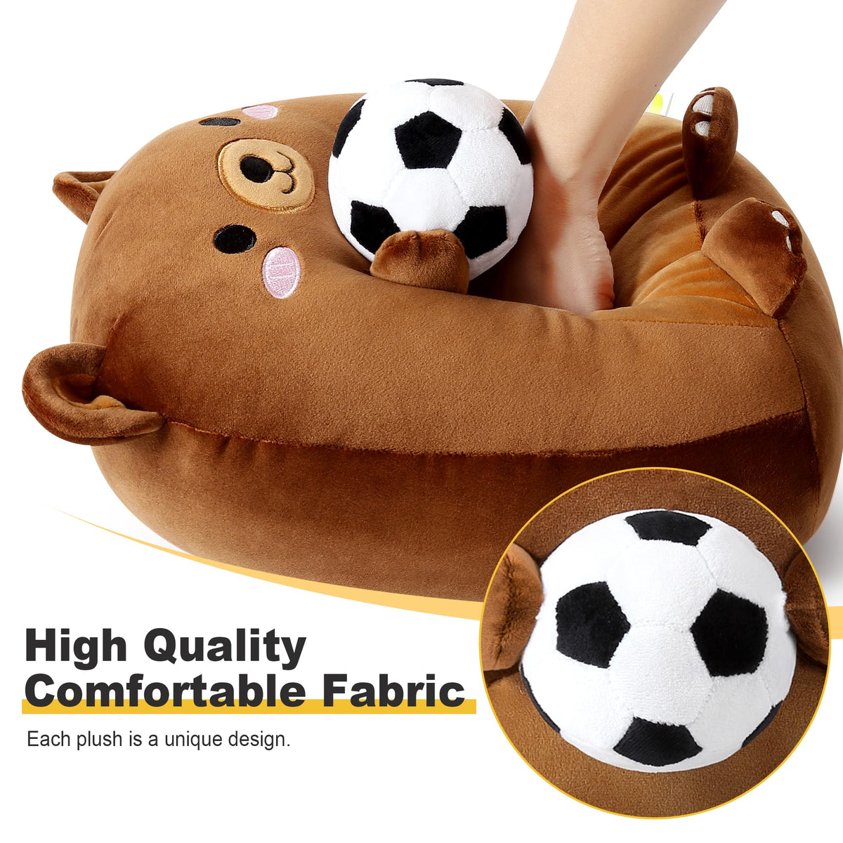 Onsoyours Bear Plush in child's hands; ideal for small adventures.