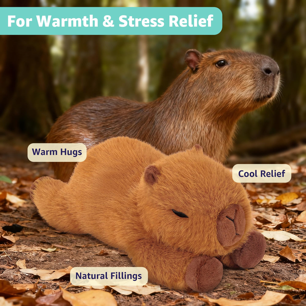 Onsoyours capybara microwavable plush setup showing warmth and cozy relaxation
