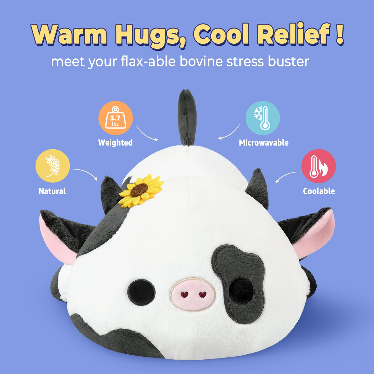 Onsoyours Sunflower Cow plush side angle highlights soft texture and comforting heft