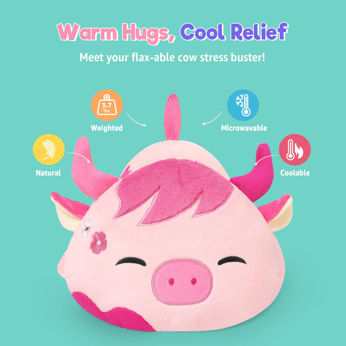 Onsoyours Sakura Cow shows a weighted design for comforting pressure.