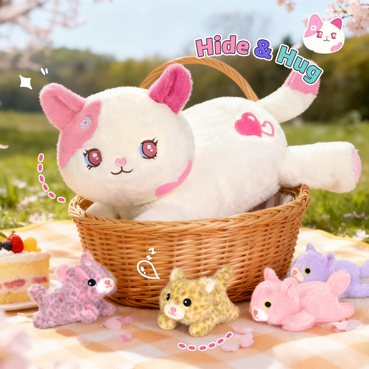 Unzip the pink momma's belly to reveal kittens for shared playtime