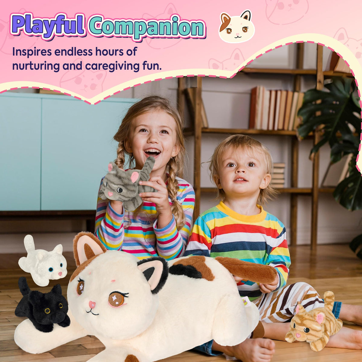 Onsoyours kawaii white calico mom and babies set, ideal for gifting.