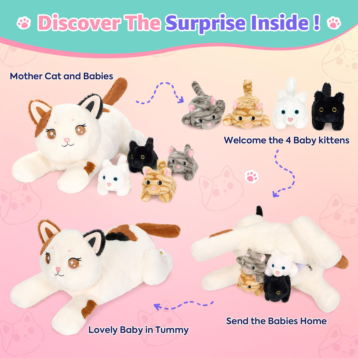 Onsoyours cat plush fabric close-up highlights soft, safe materials for children.