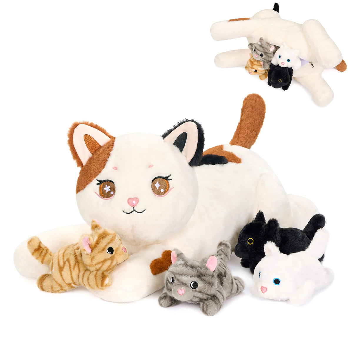 Onsoyours Original five-piece cat plush set in white, perfect for cuddling and play.
