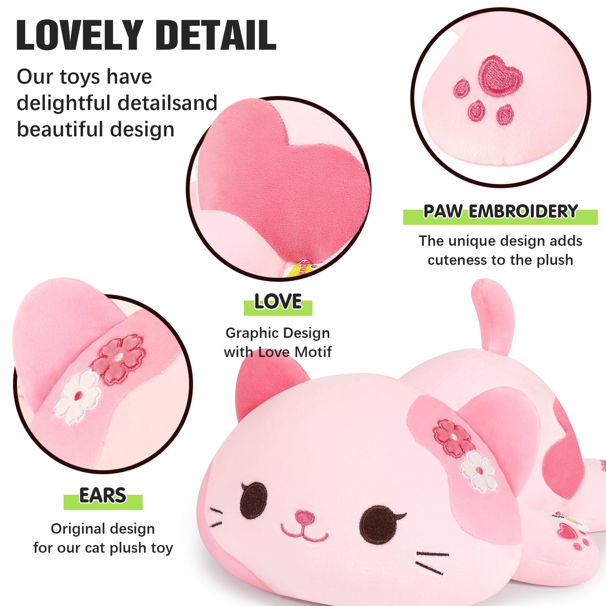 Onsoyours Sakura Cat Plush 20-inch in bedroom setting showcases cozy focal point