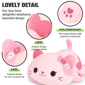 Onsoyours Sakura Cat Plush 20-inch in bedroom setting showcases cozy focal point