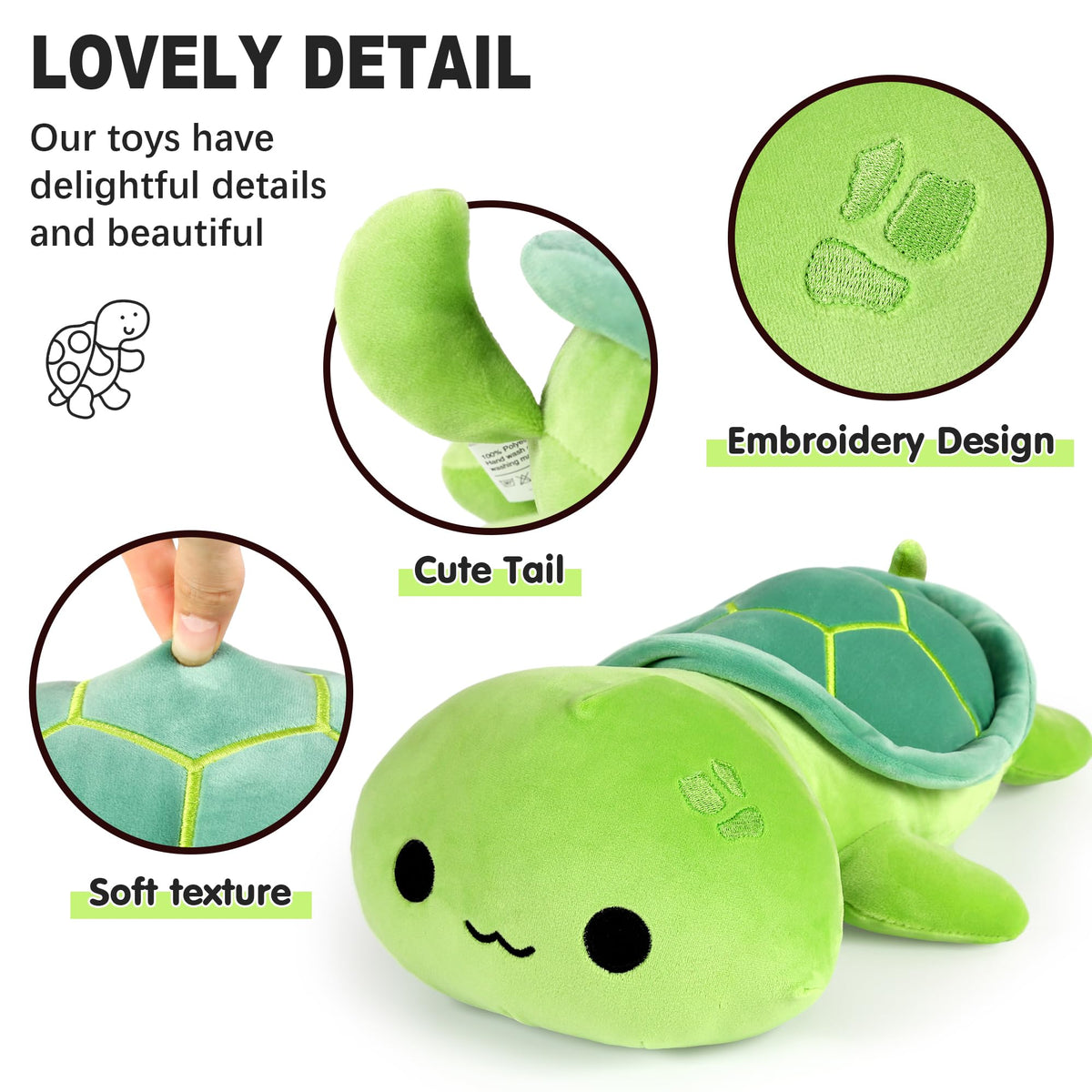 Onsoyours sea turtle plush 13-inch side view, soft hug-friendly design for kids.