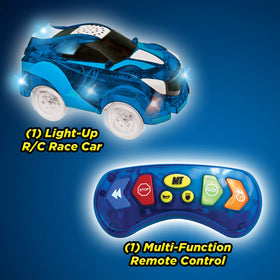 Ontel Magic Tracks remote control demonstrating seven functions for versatile racing control