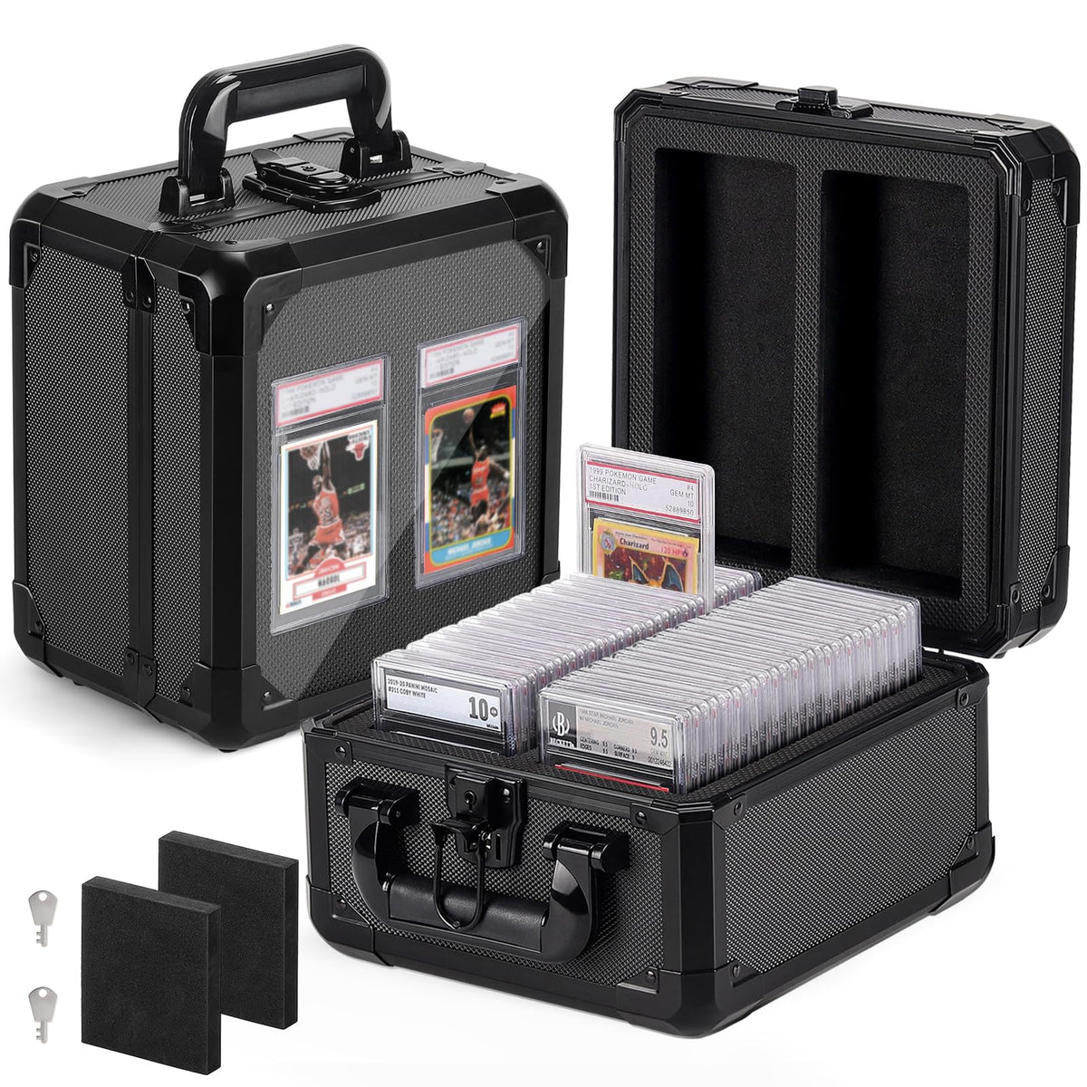 Onuliss graded card storage box with display window showcases PSA slabs securely