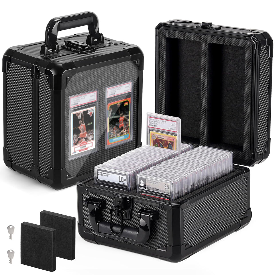 Onuliss graded card storage box with display window showcases PSA slabs securely